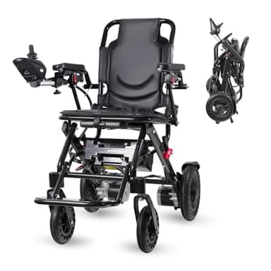 Adult Electric Wheelchair Lightweight Foldable Transport Chair Ultra Lightweight Folding (Only 48 lbs) 20+ Km Travel Distance (Black) for Limited Mobility