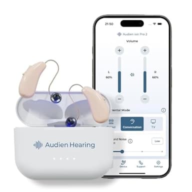 Audien Hearing Ion Pro 2 | Bluetooth Rechargeable OTC Hearing Aids for Seniors | App-Controlled with UV Cleaning, Long Battery Life, Enhanced Streaming Audio & Comfortable Fit