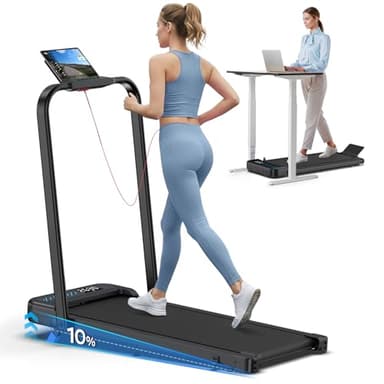 Cardirun Foldable Treadmill with Incline, Compact Walking Pad Treadmill with Safety Handle Bar, 3.0HP Quiet Under Desk Treadmills for Home/Office, 350 LBS Capacity, APP & Remote Control, Black