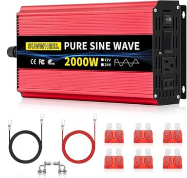 SUNWHEEL 2000W 24V Pure Sine Wave Inverter, 24V DC to 110V/120V AC Power Inverter for RV、Off Grid、Truck、Power Outage with 2 AC outlets and LCD Display