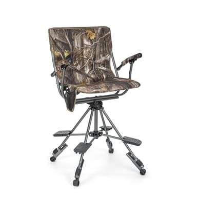 ALPHA CAMP Folding Hunting Chair for Blinds with 4 Unique Shooting Pedals 360 Degree Swivel Hunting Blind Chair 330LBS Capacity Tool-Free Assemble Hunting Seat for Hunting Camping