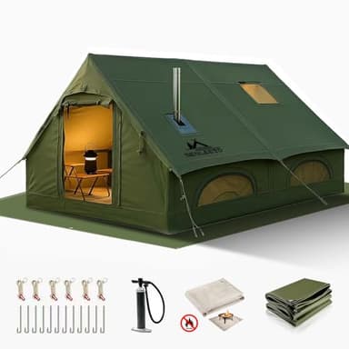 13' x 10' Large Inflatable Tent for Camping 8-10 Person, 4 Season Inflatable Hot Tent with Stove Jack, Easy Setup Blow Up Tents Hand Pump, Inflatable House for Outdoors