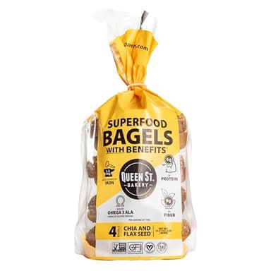 Queen St. Bakery Chia & Flax Seed Superfood Bagels – Vegan, Protein & Fibre, Gluten-Free, Allergen Free Bagels – 4 Count