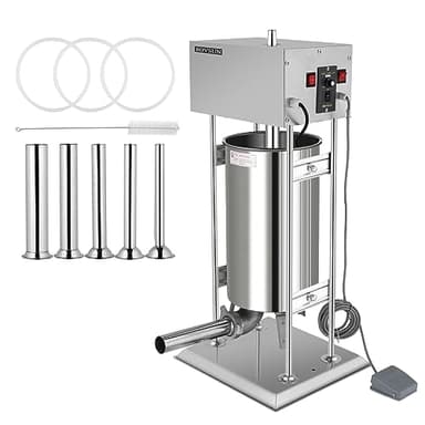 ROVSUN 15.4LBS/10L Electric Sausage Stuffer Maker, Vertical Electric Stuffer Adjustable Speed Stainless Steel Heavy Duty Sausage Filler Meat Stuffer with 5 Stuffing Tubes, Home & Commercial