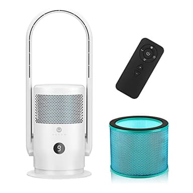 U ULTTY Bladeless Tower Fan with Air Purifier, 90° Oscillating Bladeless Fan with Remote, Touch, 8H Timer, Floor Fans for Bedroom Whole Room Home Office R021, White