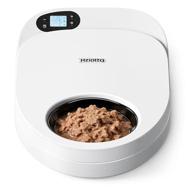 Hziotta Refrigerated Automatic Cat Feeder Wet Food with Semiconductor Cooling, No Ice Packs 48H Fresh Keeping, Removable Tray, 4-Meal Timer for Portion Control, Work Schedules & Weekend Travel