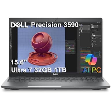 Dell Precision 3590 Mobile Workstation AI PC Laptop (15.6" FHD, Intel 12-Core Ultra 7 155U, 32GB DDR5, 1TB SSD) for Business, Engineer, Designer, FP, 2X Thunderbolt 4, 1080p RGB Webcam, Win 11 Pro