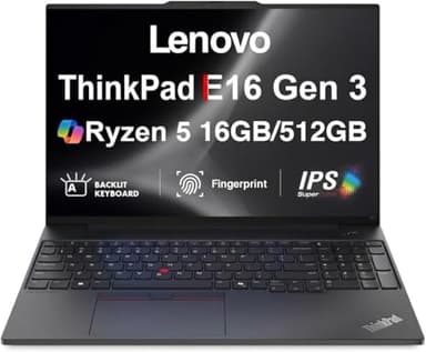 Lenovo ThinkPad E16 Gen 3 AI Business Laptop 16" IPS FHD+ Display (AMD Ryzen 5 230 (> Ryzen 5 7535U), 16GB DDR5, 512GB SSD, Fingerprint, Backlit, Thunderbolt 4, 5MP RGB Webcam, Win11Pro) w/Copilot
