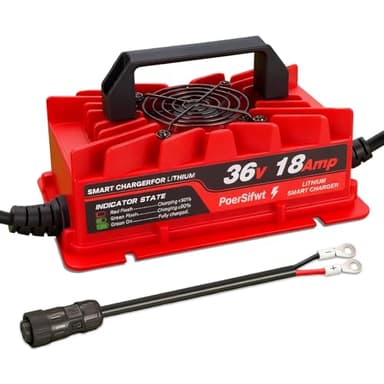 PoerSifwt 43.8V 18A Lithium Battery Charger, IP65 Waterproof, for 36V (38.4V) LiFePO4 Battery, Ideal for Golf Carts, RVs, and 36V Trolling Motors