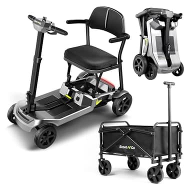SCOOTNGO Mobility Scooters for Seniors, 4 Wheel Foldable Lightweight Airline Approved Mobility Scooter for Adults with Collapsible Wagon, Dual Removable Lithium Batteries, Portable for Travel