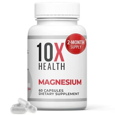 10X Health Magnesium Supplements - High-Absorption Magnesium Citrate for Sleep, Muscle & Nerve Support, Cardiovascular & Heart Health - 60 Capsules