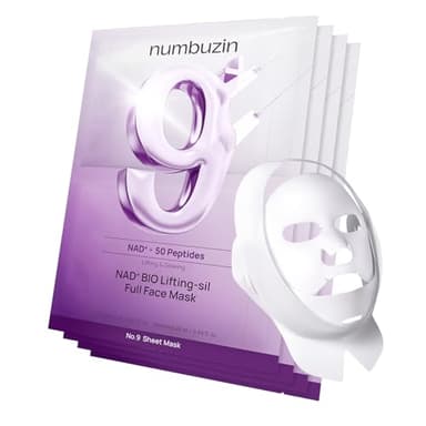 numbuzin No.9+ NAD+ BIO Lifting Full Face Mask, Peptide & Collagen Two-Piece Firming Mask for a Smooth, Defined-Looking Skin Finish, 4 Sheets + Lifting Band