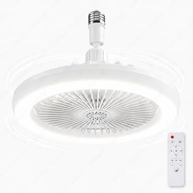 Socket Fan Light with Remote, 2800LM Light Bulb Fan, Screw in Ceiling Fan in Light Socket, E26/E27 Small Ceiling Fan with Light, 3 Speeds, Timer for Bedroom Bathroom Garage Closet, White