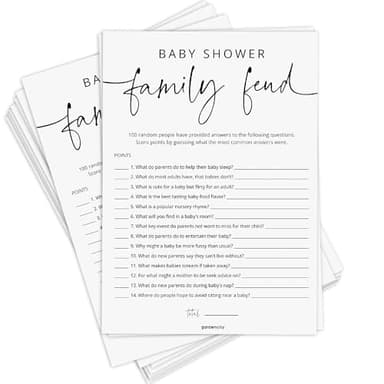 GardenCity Baby Shower Games - 50 Baby Shower Family Feud Game Cards, Boy or Girl, Gender Neutral, Minimalist