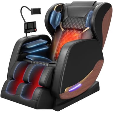 2026 Massage Chair, Massage Chairs Full Body and Recliner with 10 Fixed Points, Zero Gravity, Wood Grain Leather, Foot Massage, Airbags, Lumbar Heating, Bluetooth and Control Screen (Elegant Black)