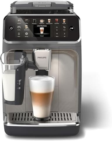 PHILIPS 5500 Series Fully Automatic Espresso Machine - LatteGo Milk System, 20 Coffee Varieties, Intuitive Touch Display, SilentBrew, 100% Ceramic Grinder, AquaClean Filter, Grey Chromed (EP5544/90) (Renewed)