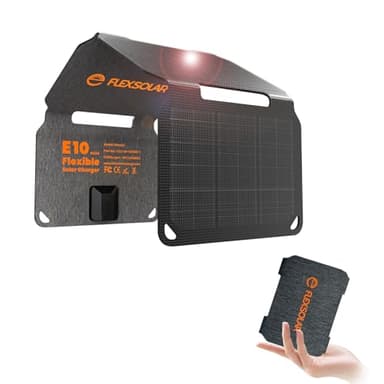 FlexSolar 10W Foldable Solar Chargers 5V USB Small Power Emergency Portable 4 Folds Panels IP67 Waterproof Camping Hiking Backpacking for Phones Flashlight Watches Small Power Banks Battery Pack