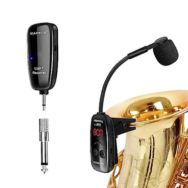 Wireless Saxophone Microphone, UHF Microphones for Sax, Charging Clip Mic with Digital Display, for Trumpet Tuba Trombone Cornet FrenchHorn Instrument Practice Teaching Street Bars Stage Performance