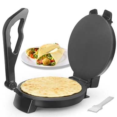 FineMade Compact 10'' Roti Maker Machine, Electric Tortilla Press with Detachable Handle, Prensa Para Tortillas,Chapati Maker Machine, Burrito Maker, Tortillera, Black
