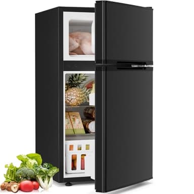 Antarctic Star Compact Refrigerator with Freezer,2 Door Mini Fridge,Adjustable Shelf,Small Fridge for Bedroom Office Dorm Kitchen,3.2 Cu.Ft.BLACK