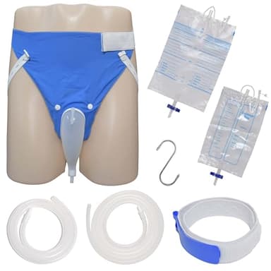Condom Catheters for Men Overnight External Catheter for Men Upgrade Reusable Portable Wearable Silicone Urinals with 2 Urine Collection Bags (Elderly-Blue)