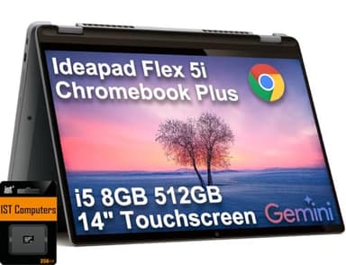 Lenovo IdeaPad Flex 5i Chromebook Plus 2-in-1 Laptop (14" FHD+ Touchscreen, Intel 10-Core i5-1334U, 8GB RAM, 512GB Storage(256GB+256GB IST SD)) Business, Home, Students, Webcam, Backlit KB, Chrome OS