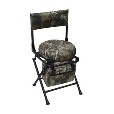 MDSTOP 360 Degree Swivel Hunting Chair for Ground Blinds, Folding Hunting Seat, Fishing Chair, Lightweight, Portable, Padded Cushion for Dove Deer Hunting, Fishing, Camping(Pine Needle Camo)