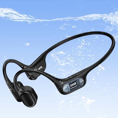 IP68 Waterproof Swimming Headphones, Bone Conduction Liquid Silicone Bluetooth Headphones, Built-in 32GB MP3 Player, Soft and Lightweight Open-Ear Design for Swimming/Marathons/Showers/Cycling (Black