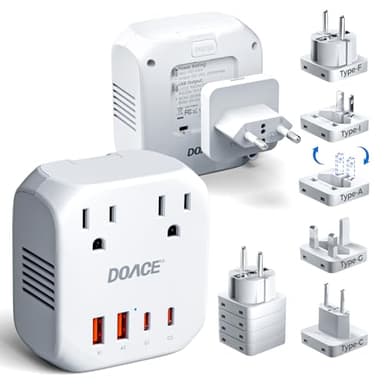 2000W Voltage Converter US to Europe for Hair Dryer - DOACE 220V to 110V Converter for European Travel, Power Converter Adapter Combo with 2 PD/QC Chargers & UK/AU/US/IT/European Travel Plug Adapters