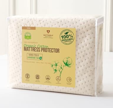 Luxury Waterproof Organic Mattress Protector King Size - Organic Cotton Breathable Mattress Pad Cover - Premium 380GSM 3D Air Fabric - Deep Pocket - Jersey Cotton Skirt - Fitted Design