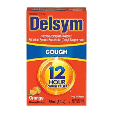 Delsym 12 Hour Cough Medicine for Adults, Powerful Relief for 12 Hours, Cough Suppressant Liquid with Extended-Release Dextromethorphan, Orange Flavor, 3 Fl Oz (Pack of 1)