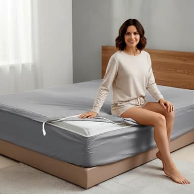 Zipper Fitted Sheet - Includes 1 Fitted Sheet Base & 2 Zip-On Sheets - Upto 16” in. Deep Pockets Full Size Zipper Fitted Sheet - Easy to Change, Sateen Cotton 600 TC Fitted Sheet - Silver Grey