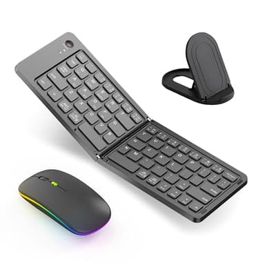 Wireless Bluetooth Keyboard & Mouse Combo, Foldable Mini Portable Typepad for iPad, iPhone, Tablet,Folding Rechargeable & Compatible with iOS, Windows, Android Devices, Laptops & Smartphones