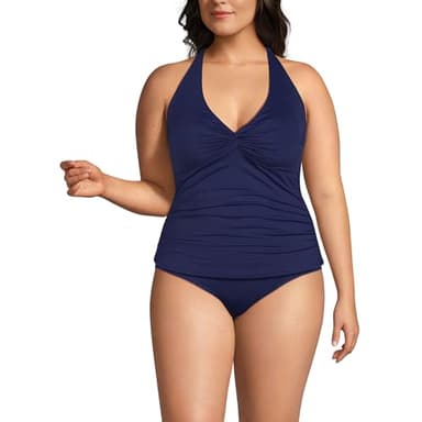 Lands' End Women's Plus Size Twist Halter Tankini Top 18W Deep Sea Navy