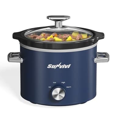 Sunvivi 2 Quart Slow Cooker, Small Slow Cooker with Removable Ceramic Pot, Food Warmer with 3 Heating Settings & Dishwasher Safe Glass Lid, Blue