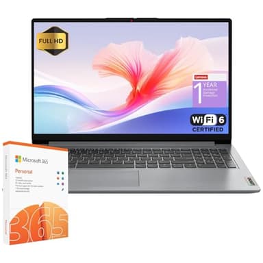 Lenovo IdeaPad 1 Student Laptop, Intel Dual Core Processor, 8GB RAM, 128GB eMMC + 1TB OneDrive, 15.6" FHD Display, Office 365 Lifetime for the Web, Win11 H, Webcam w/Privacy Shutter