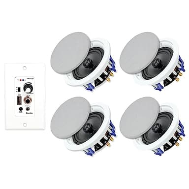 Herdio 5.25 Inch Bluetooth Ceiling Speakers Max Power 600W 2-Way Flush Mount Plus Wall Mount Amplifier Receiver Suitable for Home Theater Bathroom Living Room Kitchen Office(4 Speakers)