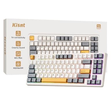 Kisnt KN85 Wireless Mechanical Gaming Keyboard, 75% Layout with RGB Backlit, Custom Hot Swappable, Creamy Sound, Bluetooth/2.4GHz/USB-C Compatible with Windows/Mac/PC(Retro Beige,Linear Switch)