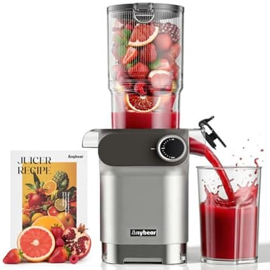 Anybear Cold Press Juicer, 200W Masticating Slow Juicer 4.3" Large Feed Chute Fit Whole Fruits Vegetables | Upgraded Auger | Tritan Material | BPA Free | Juice Recipes (Light Gray)