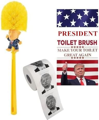 Toilet Brush ＆ Toilet Paper Roll Set, Funny Gag Gift Toilet Bowl Brush for Bathroom Cleaning, Political Satire Products