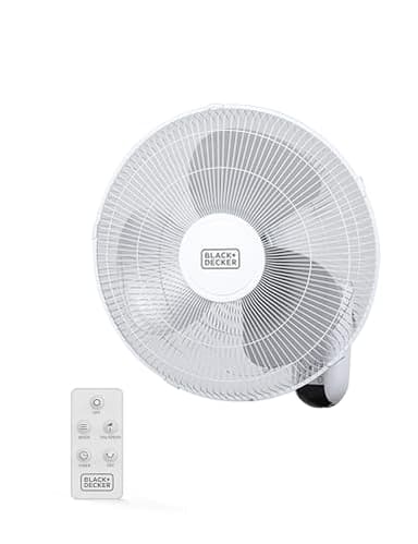 BLACK+DECKER 16" Wall Mount Fan With Remote Control, Oscillating With 3 Speed Settings and Shut Off Timer, Adjustable Tilt Angle, White
