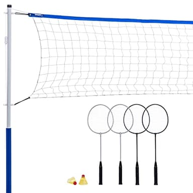 Franklin Sports Badminton Set - Complete Badminton Set with Net, Rackets + Birdies - Kids + Adults Outdoor Game Set - Portable Badminton Set - 4 Players