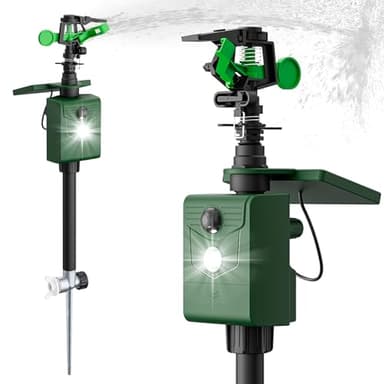 2 Packs Motion Activated Animal Repeller with Water Sprinkler, Solar Powered Deer Repellent Devices, IP65 Waterproof Cat Repellent Outdoor with Flashing Light, Deter Foxes Skunks Raccoons from Garden