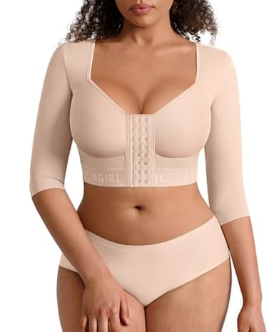 FeelinGirl Upper Arm Shaper Post Surgery Arm Compression Sleeve Women Posture Corrector Tops Shapewear Khaki M
