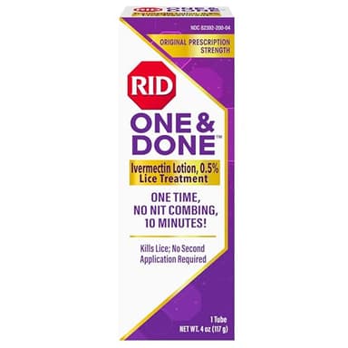 RID One & Done, Just One Application Head Lice Treatment, No Combing Required, Prescription Strength Ivermectin Lotion for Children & Adults, Eliminates Super Lice & Renders Eggs Non Viable