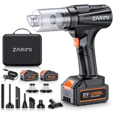 ZARIMI Cordless Handheld Car Vacuum Cleaner, 50,000Pa High-Power Brushless Motor, Rechargeable Dust Buster with 2 Batteries & Charger, 6-in-1 Portable Vacuum Cleaners for Home, Pet Hair, Bright Black