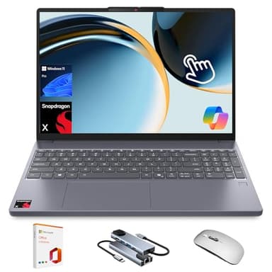 Lenovo Ideapad Slim 3X Touchscreen Laptop, 15.3’’ WUXGA Display, 16GB LPDDR5X RAM, 512GB SSD, Snapdragon X, 45 Tops NPU+Copilot AI, Backlit KB, SD Card Reader, Laptop for Business & Student