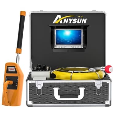 Sewer Camera with Locator, Anysun 165FT with 512HZ Locator Set and Receiver for Drain Plumbing Video Inspection 7'' LCD HD Screen Waterproof IP68 Cameras with 12pcs LED Light(8GB SD Card-DVR Record)