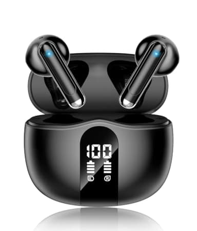 Wireless Earbuds, 2026 Bluetooth 5.4 Headphones Bass Stereo Ear Buds with Noise Cancelling Mic, LED Display in Ear Earphones 50H Playtime Ear Buds, IP7 Waterproof for Laptop Pad Phones Soft Black