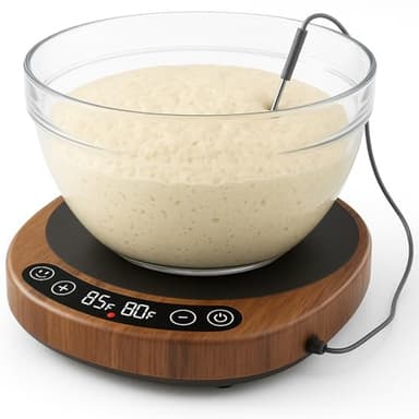 Risecret Pro 2026 Larger Sourdough Starter And Dough Warmer– Upgraded with Real-Time Dough Probe, Dual-Temp Display, 70-110°F Precision Control, 24H Timer Game Changer For Home Bakers White Wood